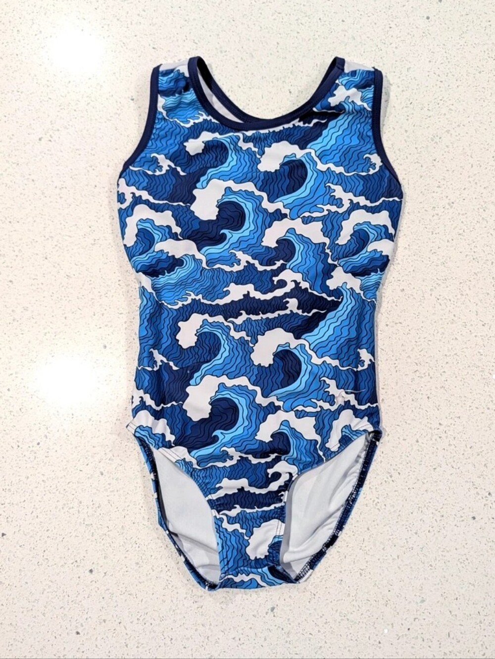 OSAKA Destira Gymnastics Dance Leotard Child Large Blue White BEACH OCEAN WAVE